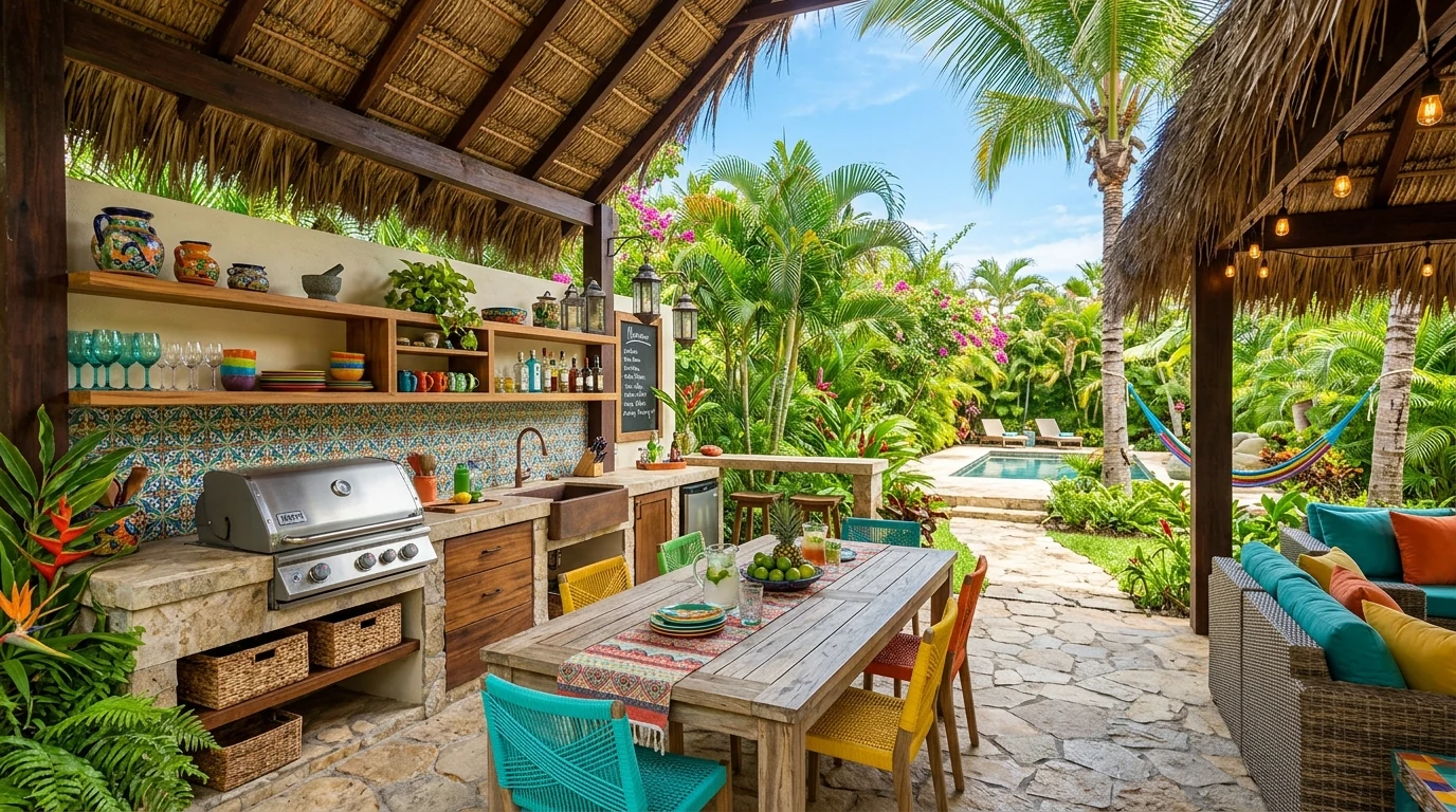 Compact outdoor kitchen designed for a smaller backyard patio.