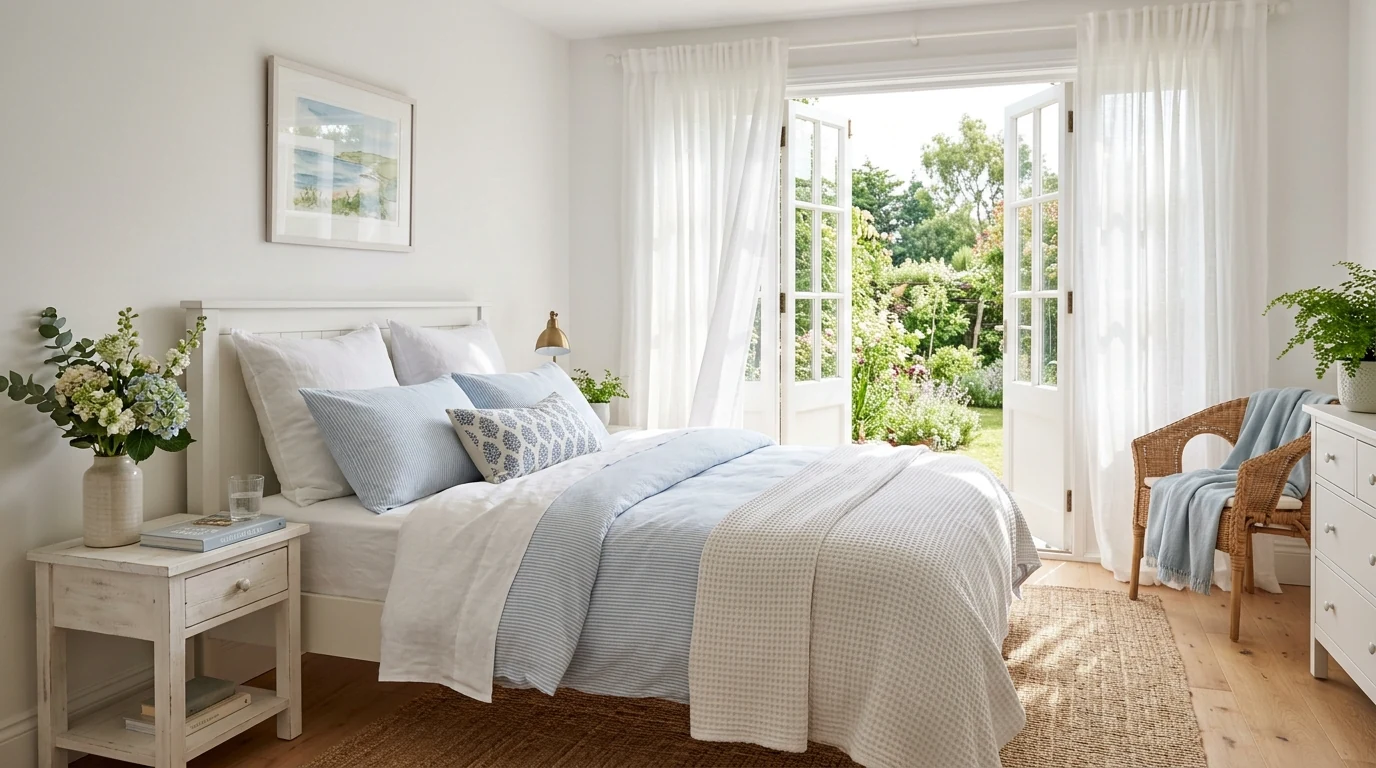 Summer home refresh using lighter cotton and linen textiles.