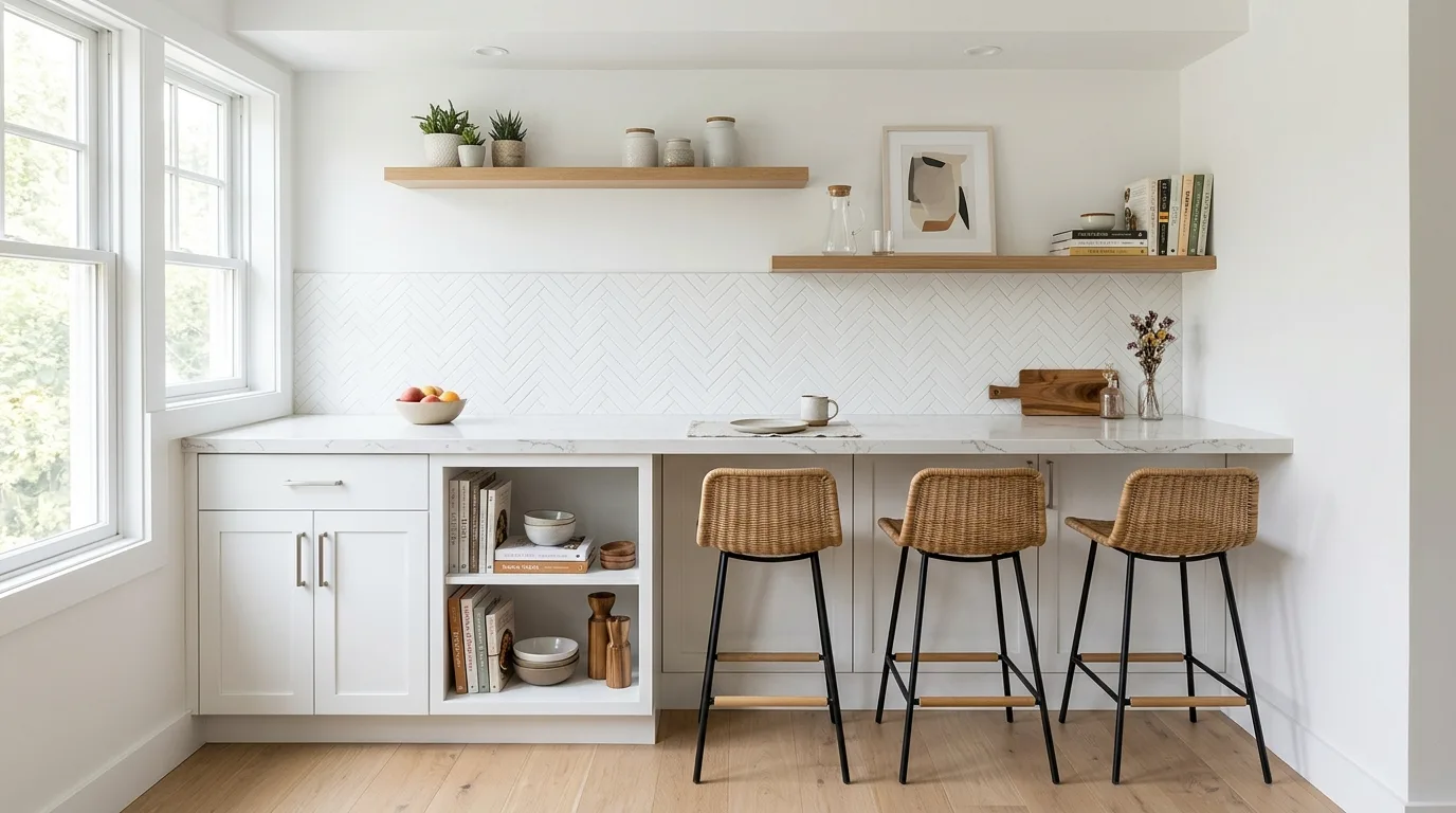 Small kitchen using a mobile cart as a breakfast bar and prep station.