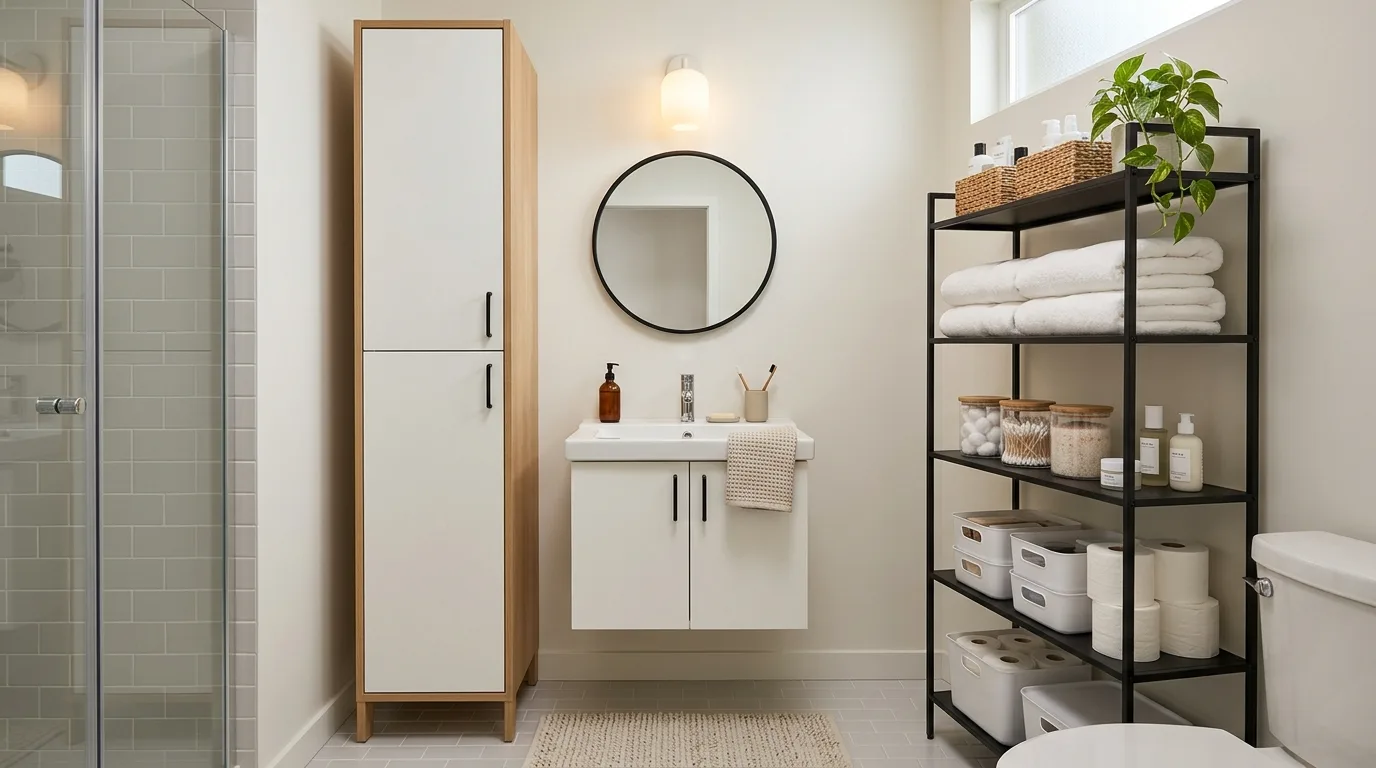 Small bathroom with vertical tile emphasizing height.