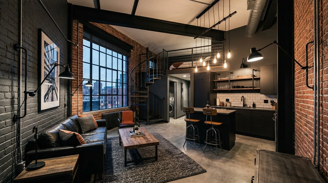 Compact studio apartment entryway with a small organized drop zone.