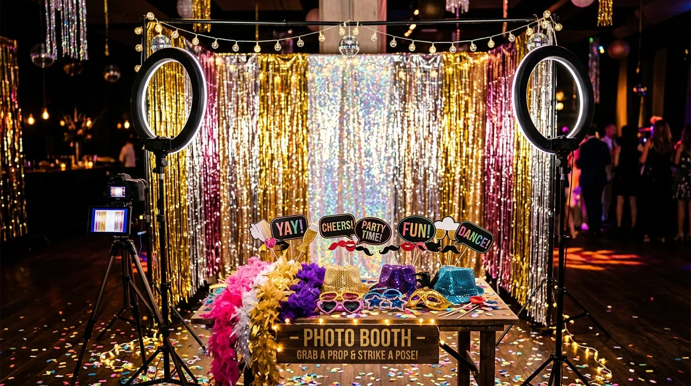 Glam New Year styling with mirrored trays and reflective accents.