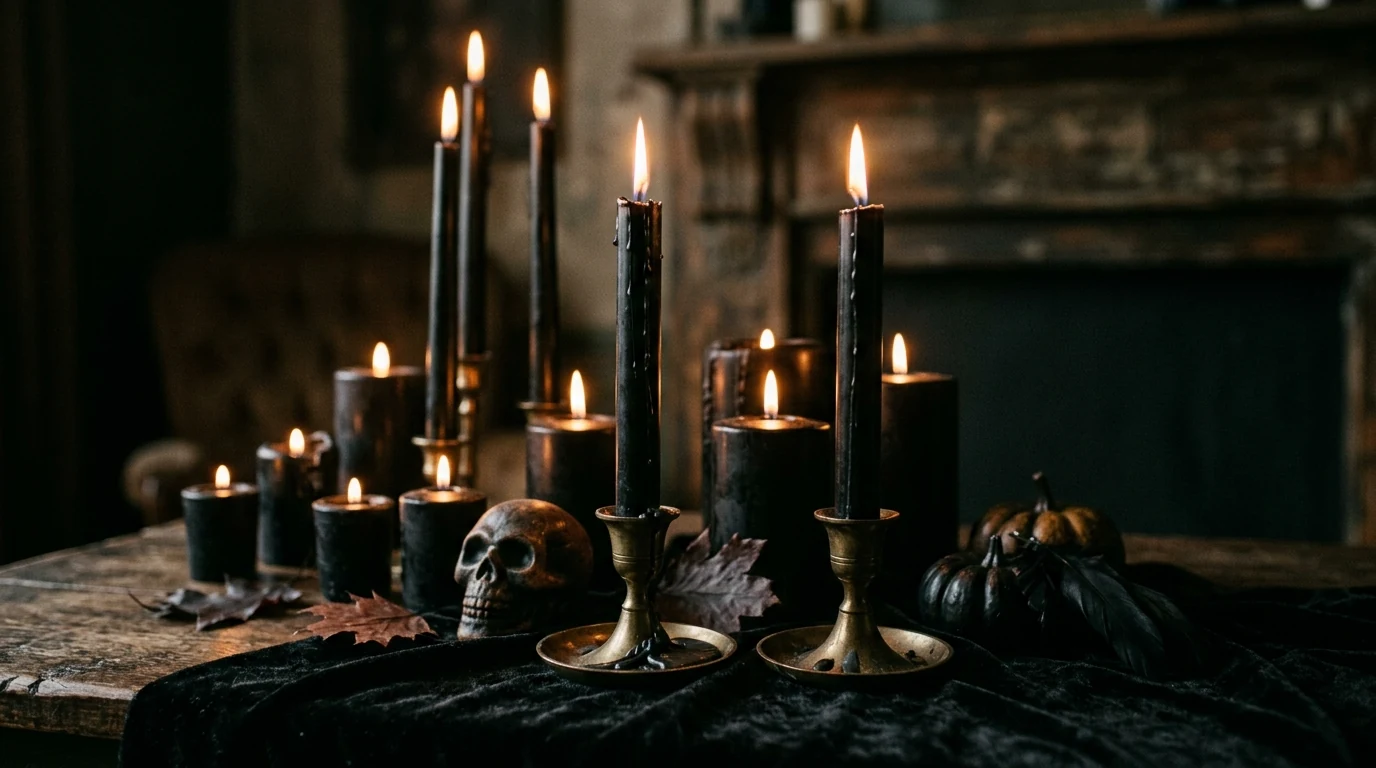 Layered Halloween home decor with a cohesive spooky chic palette.