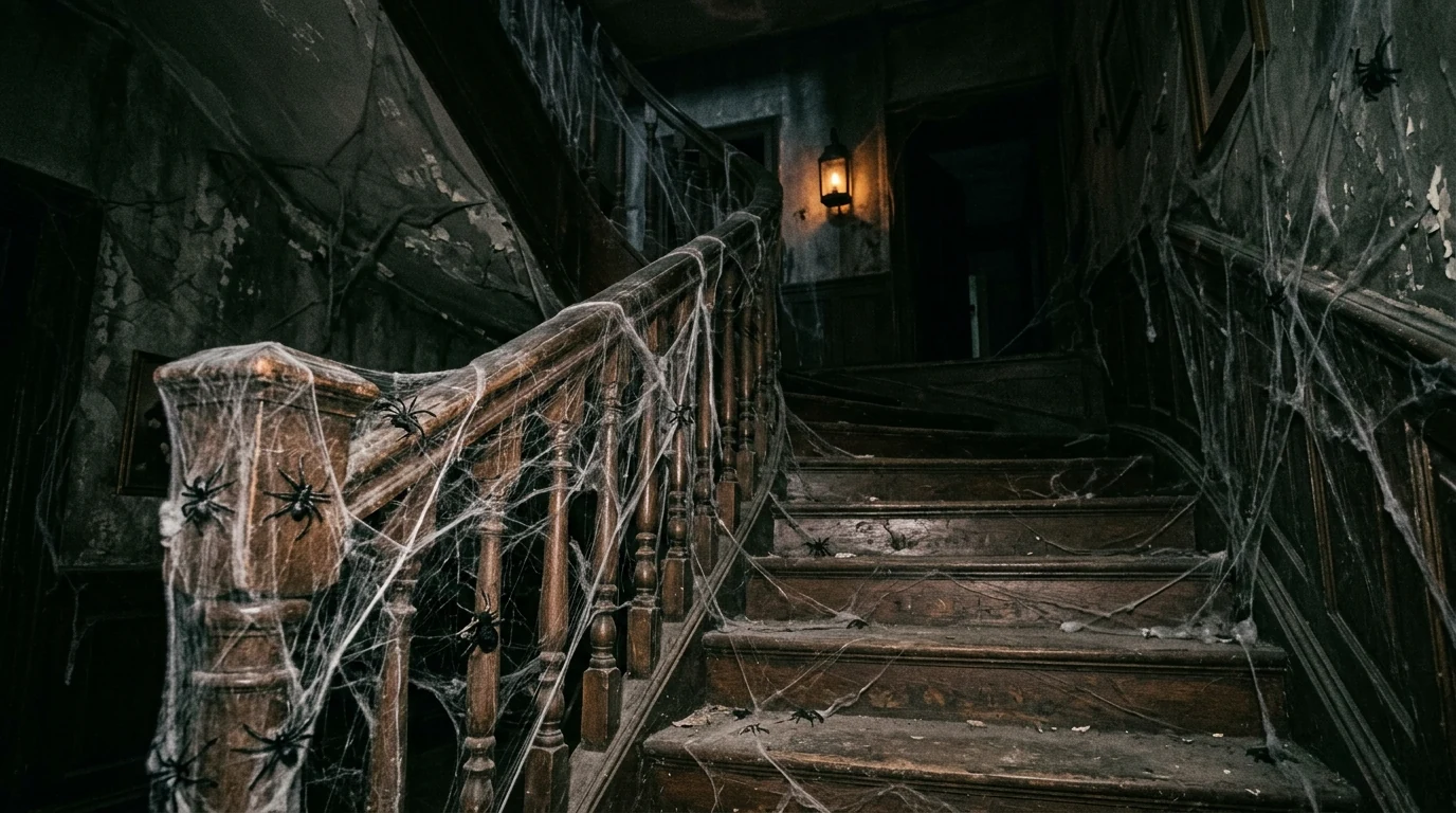 Halloween shelf decor with playful skeleton hand accent pieces.