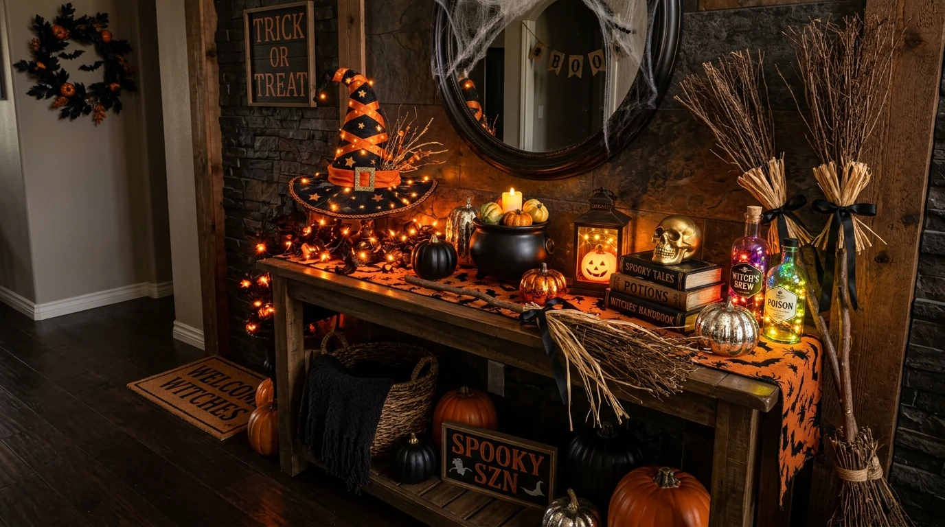 Halloween windows styled with easy removable spooky clings.