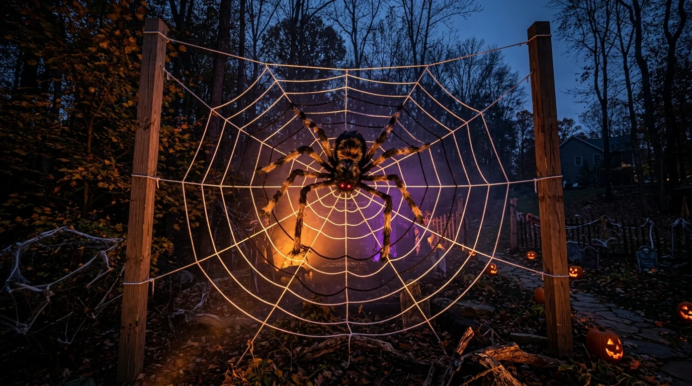 Haunted Halloween front door styled with a dramatic black wreath.