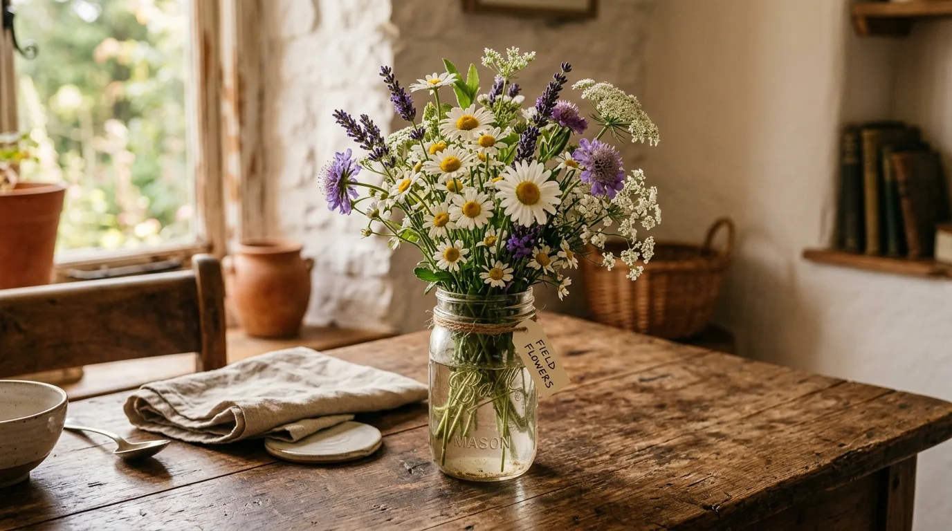 Low spring flower centerpiece with ranunculus arranged in a compote bowl.