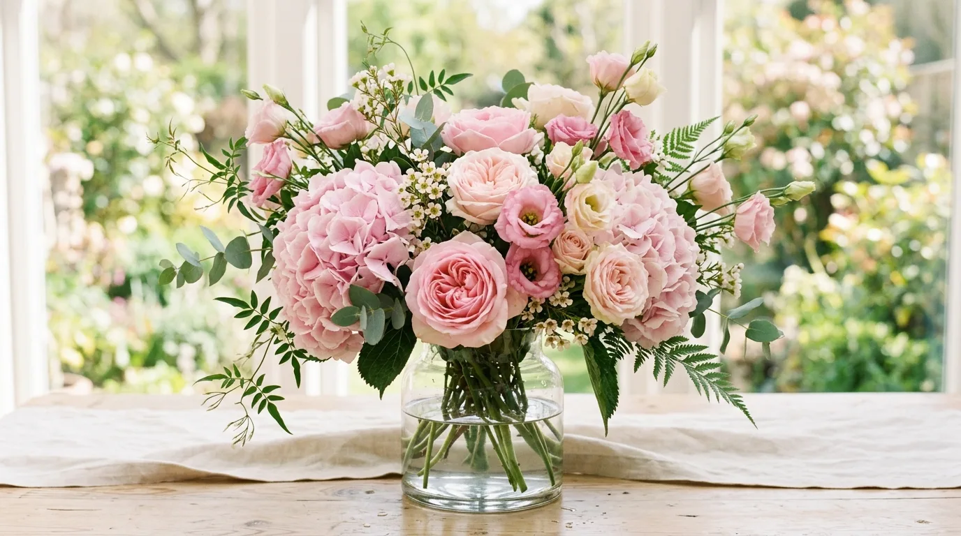 Single-variety spring flower arrangement displayed as a statement piece.