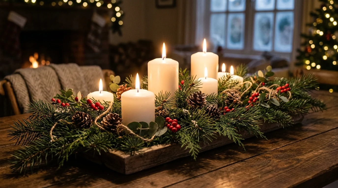 Winter centerpiece in icy blue and white tones for a frosty tablescape.