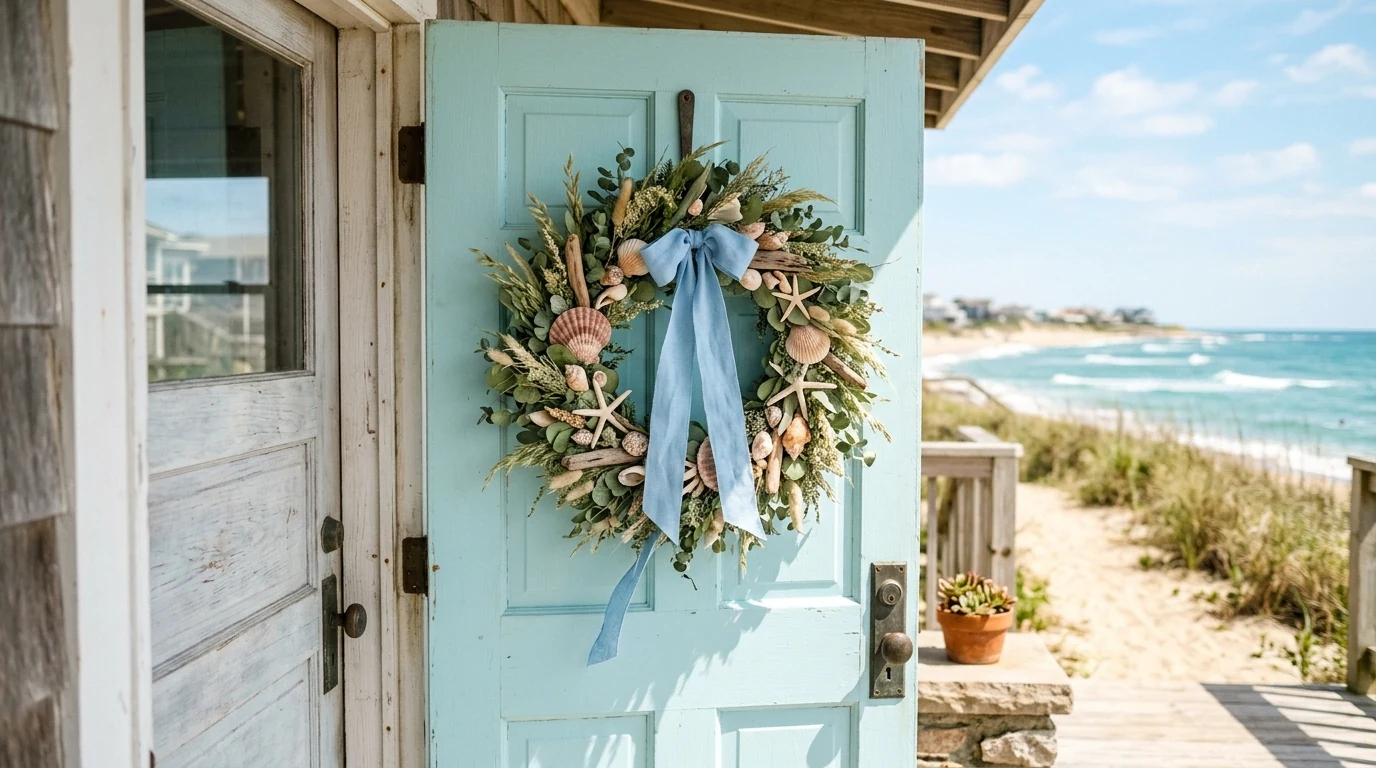Cheerful summer wreath with citrus accents for a bright front door welcome.
