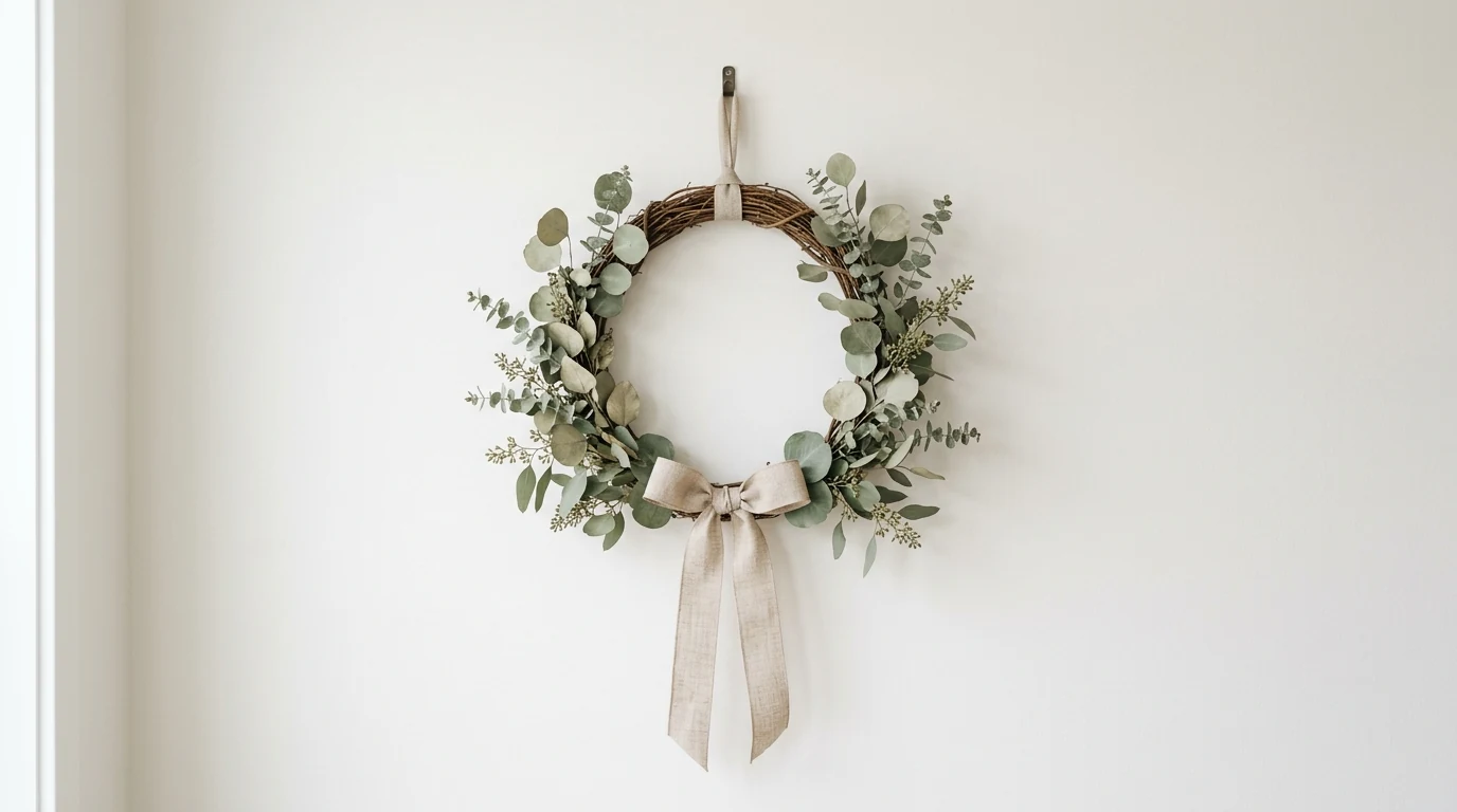 Sunny summer wreath with pastel floral styling on a welcoming front door.