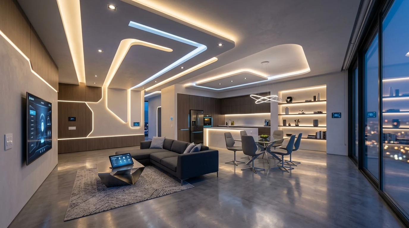 Home concept using playful accent moments inside otherwise calm interiors.