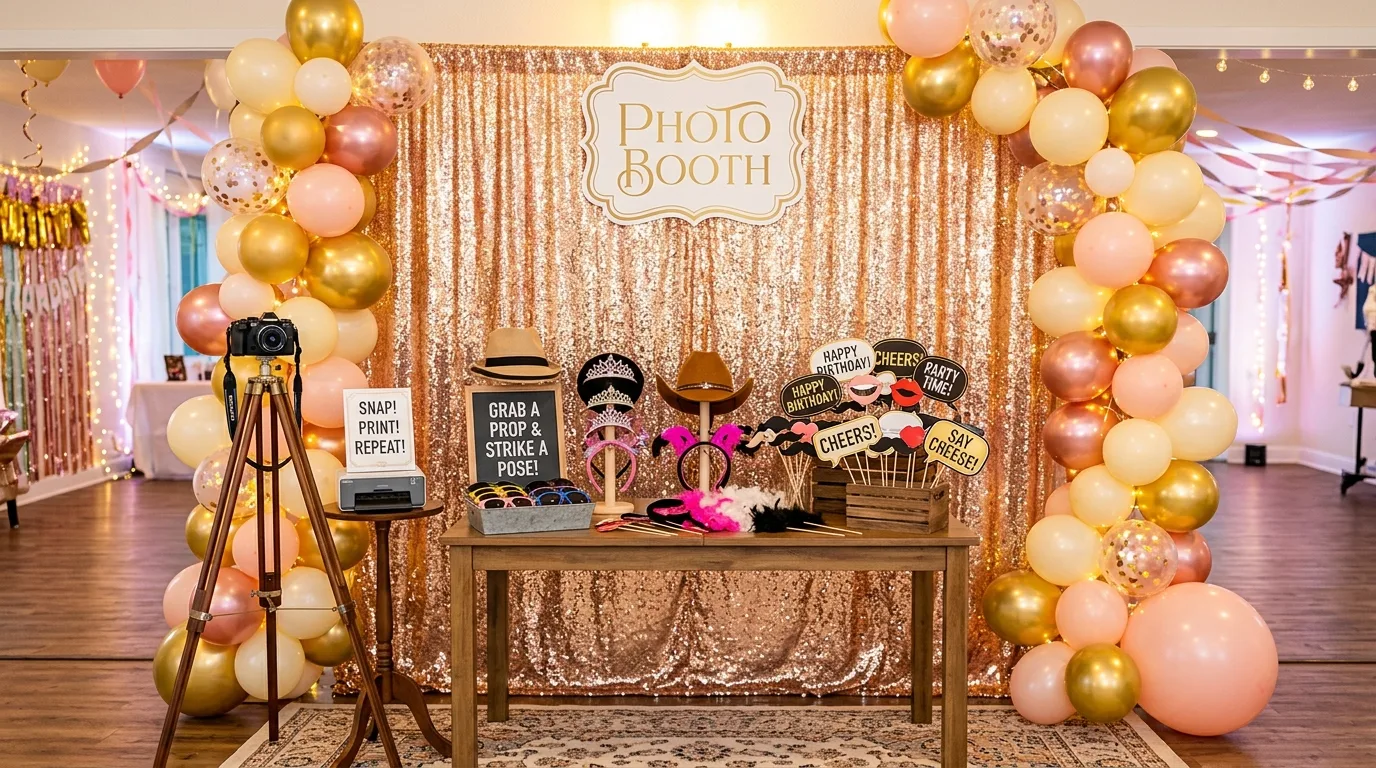 New Years Eve snack table styled with tiered trays and festive party food.