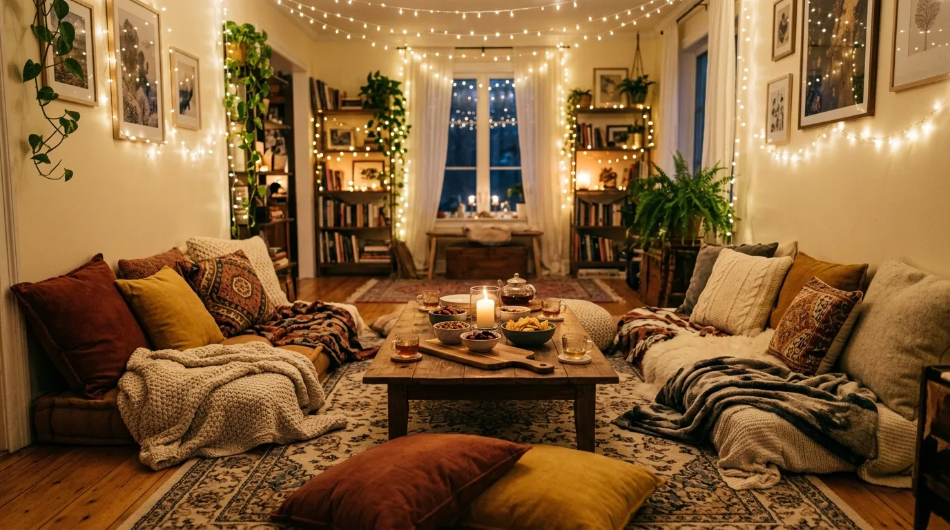 New Years party decor using clock-themed accents and countdown styling.