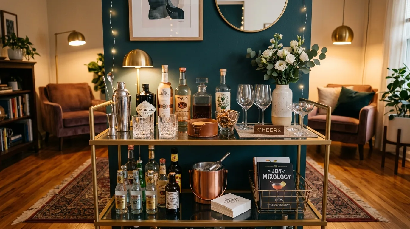 DIY New Years Eve photo booth at home with backdrop and party props.