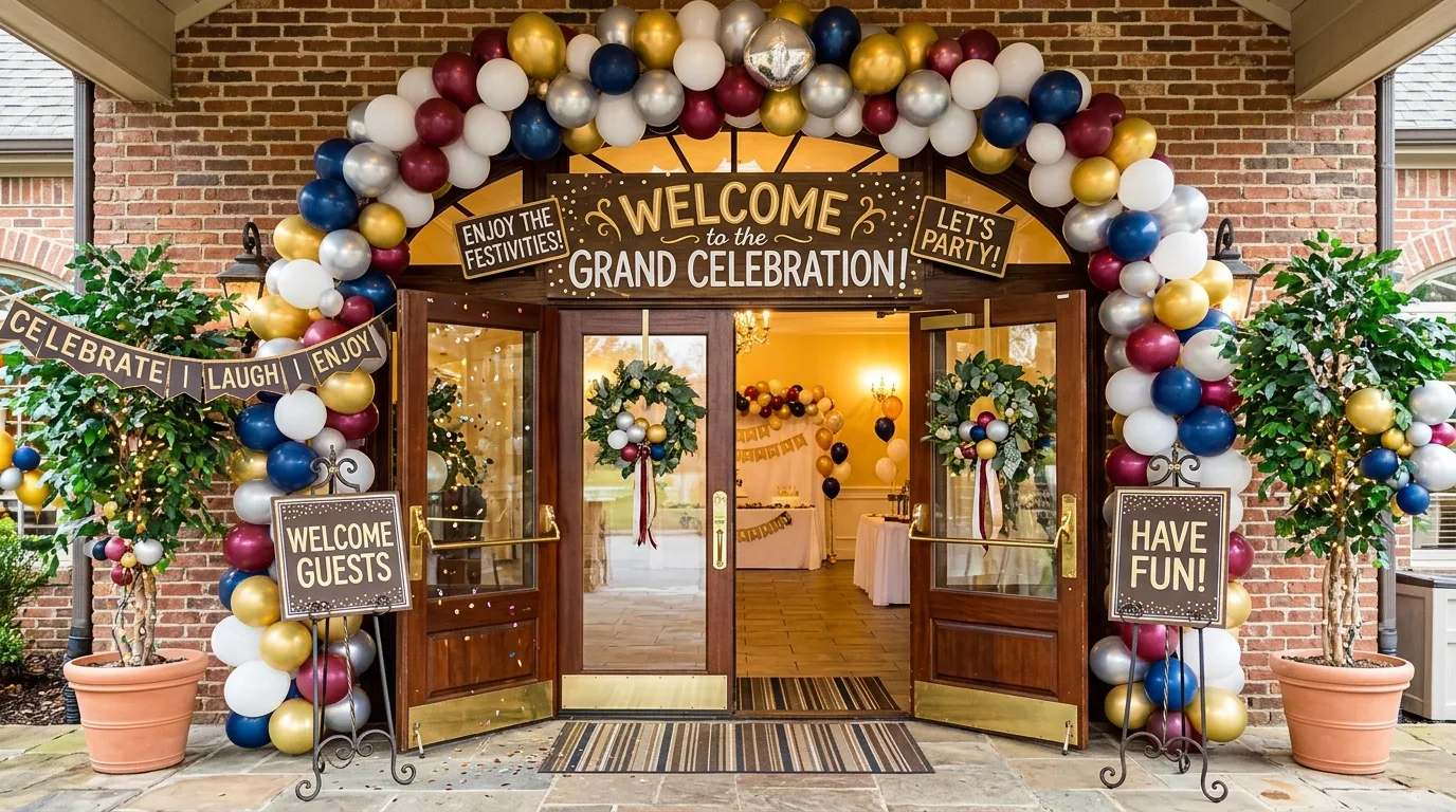 New Years Eve drink station with a printed signature cocktail menu.