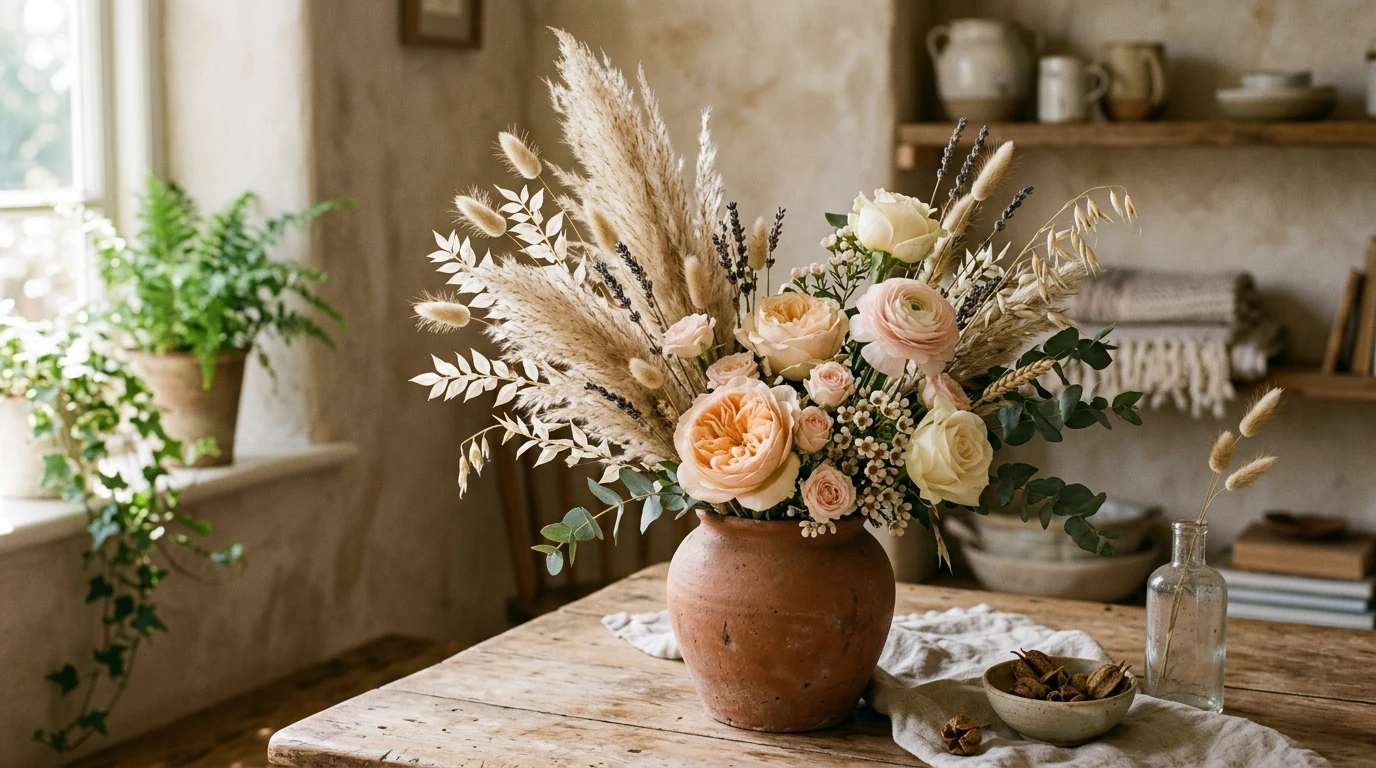 Spring wildflower arrangements grouped in mason jars.