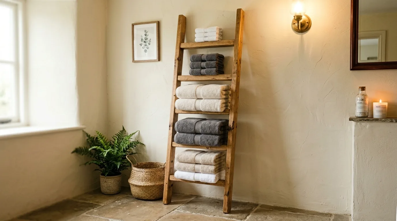 Bathroom vanity styled with a tray holding daily essentials.