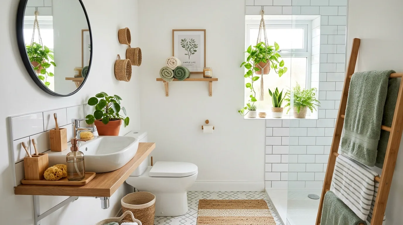 DIY bathroom project using a better shower rod and raised curtain styling.