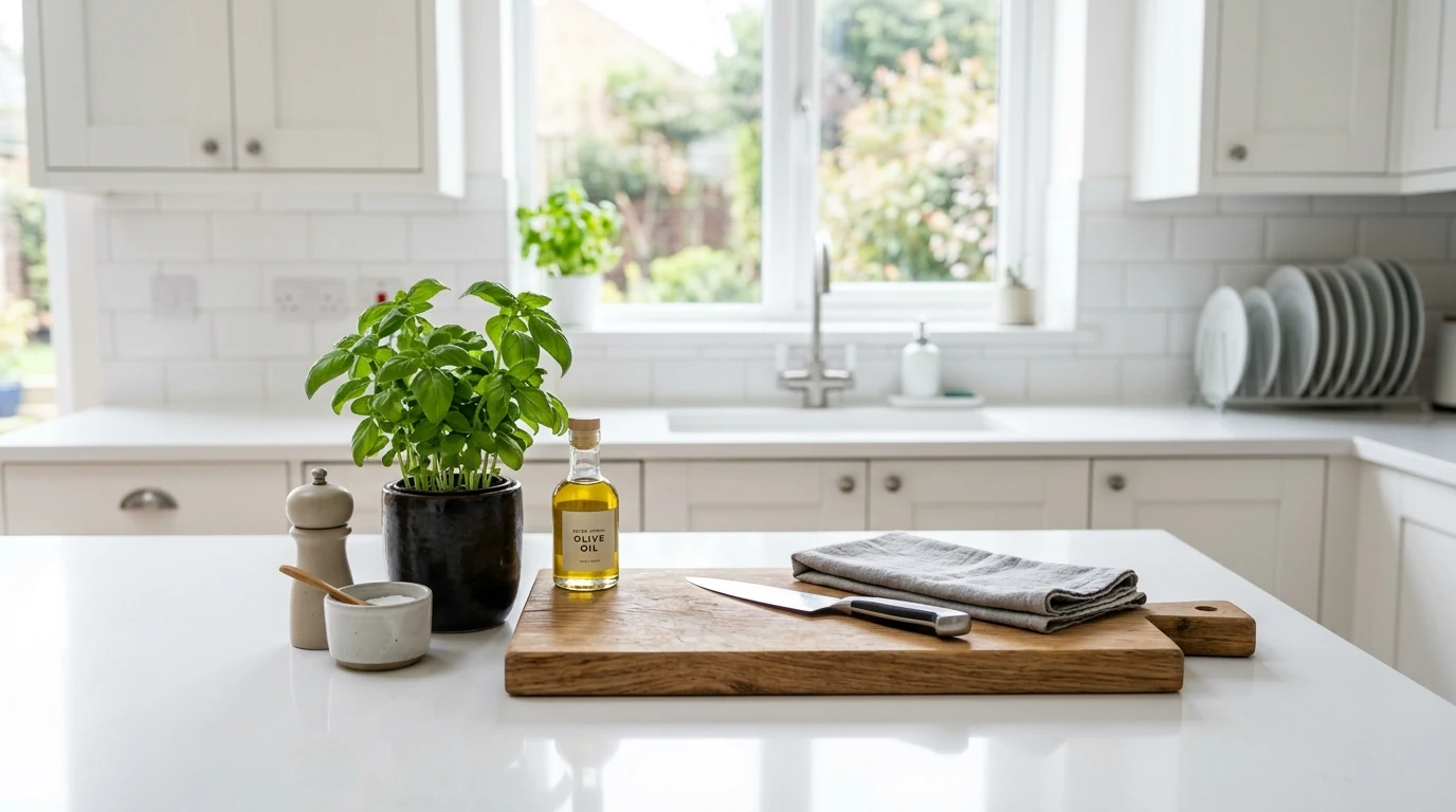 Easy weekend kitchen refresh creating a tidier cookspace.