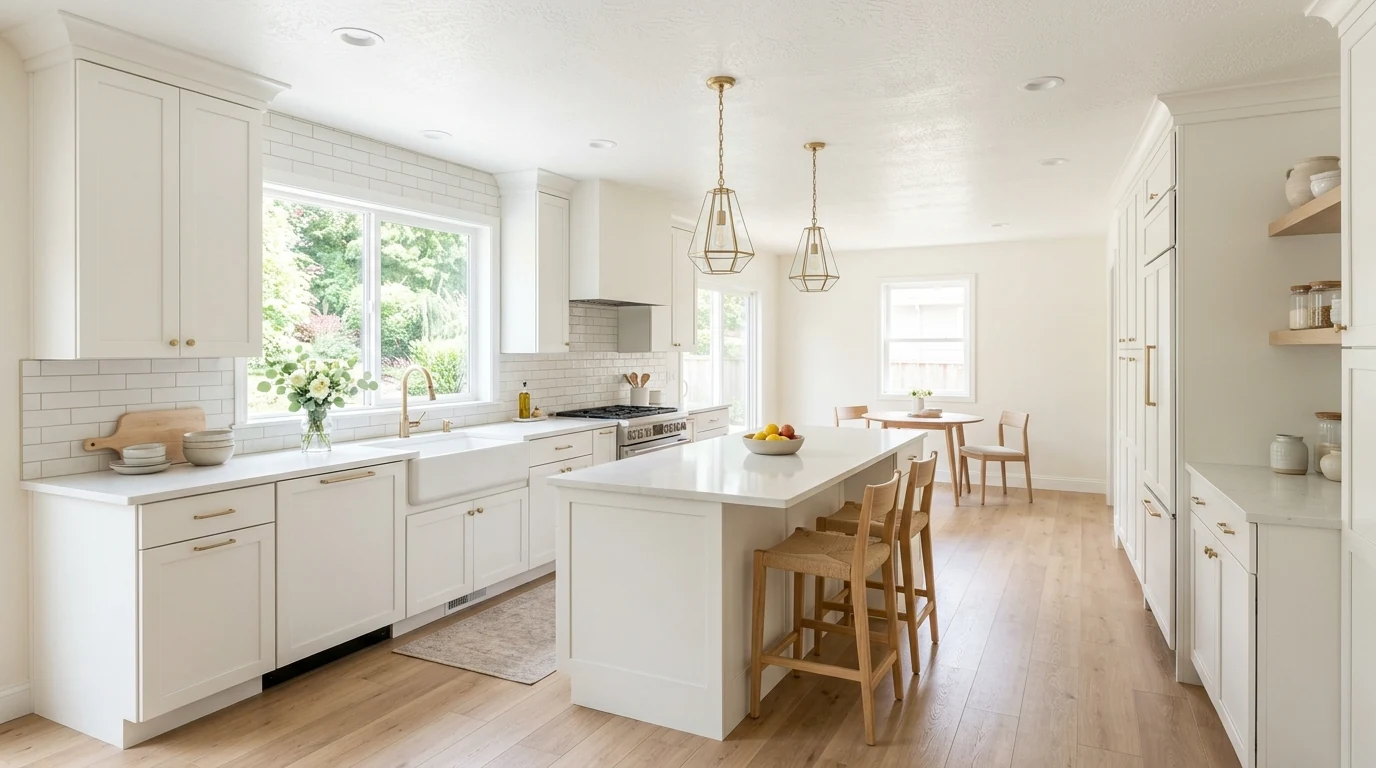 Weekend kitchen refresh with warmer, softer lighting.