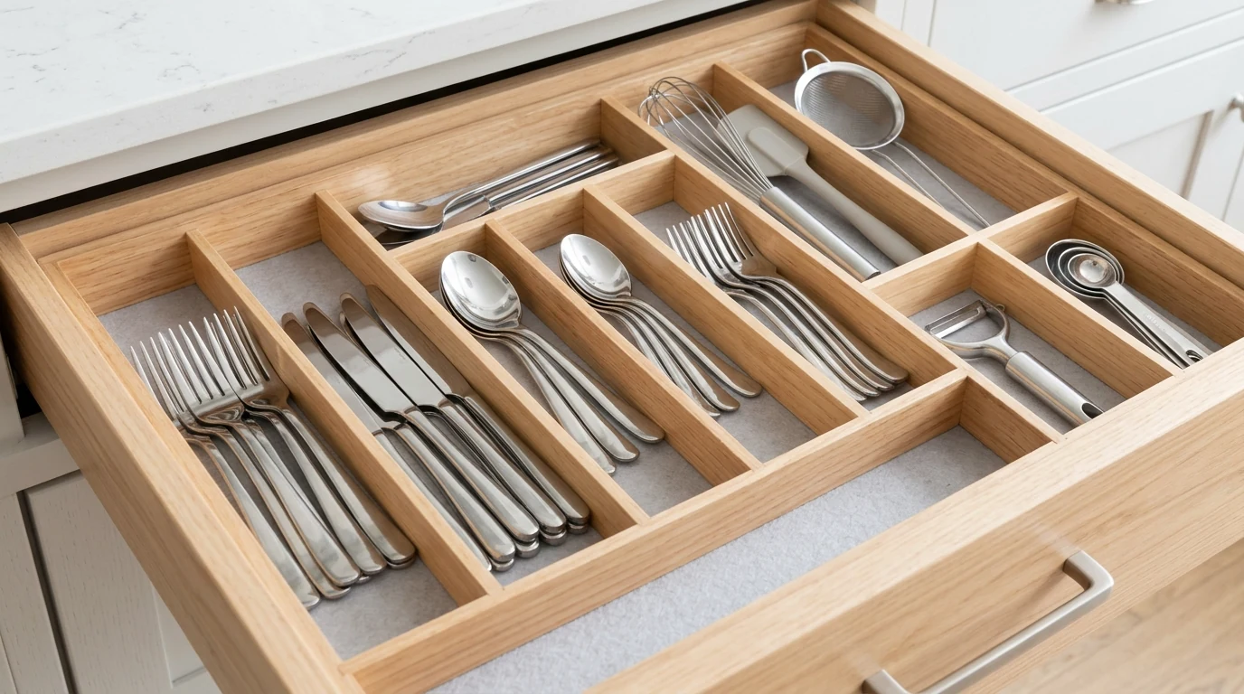 Tidy kitchen sink area with organized cleaning essentials.