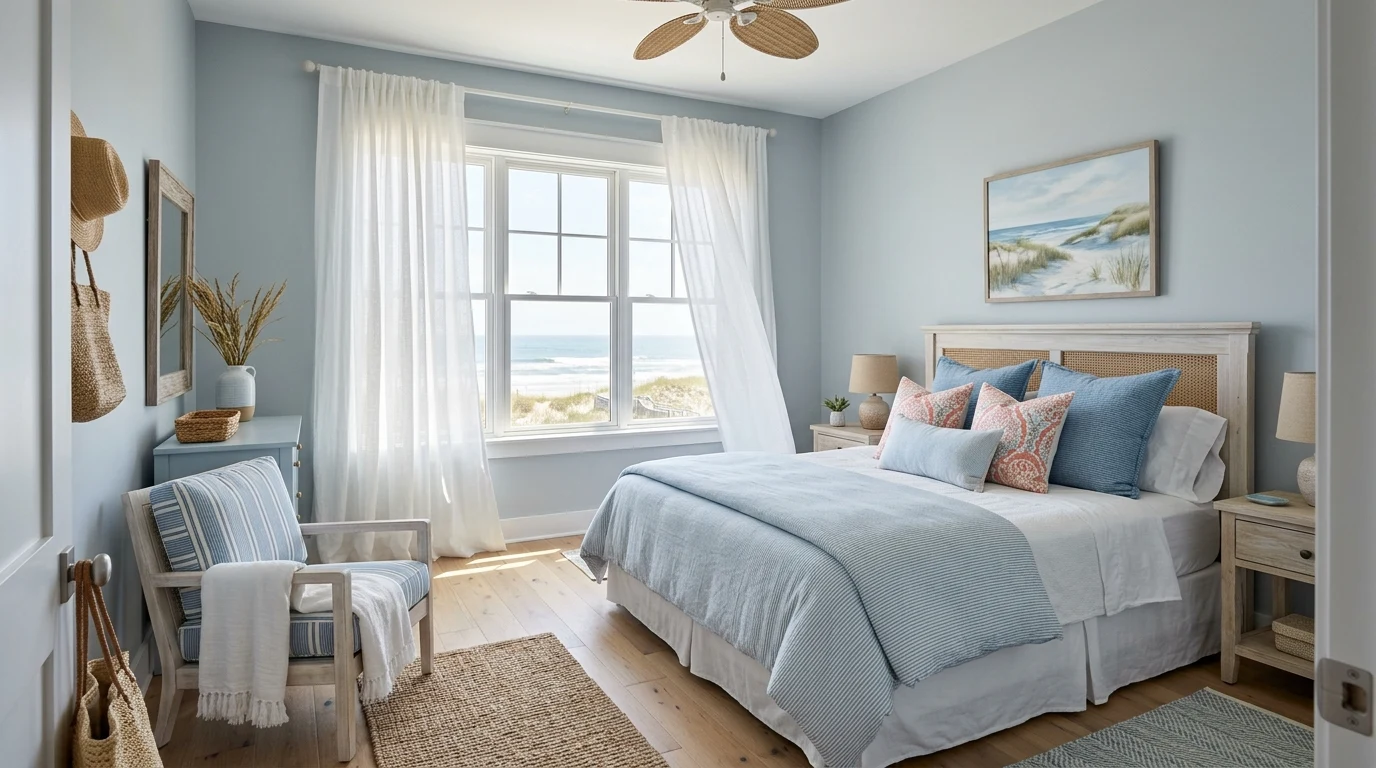 Guest bedroom with layered lighting creating a warm five-star atmosphere.