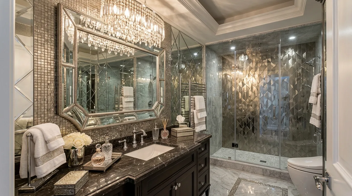 Five-star feeling guest bathroom with towels, lighting, and thoughtful details.