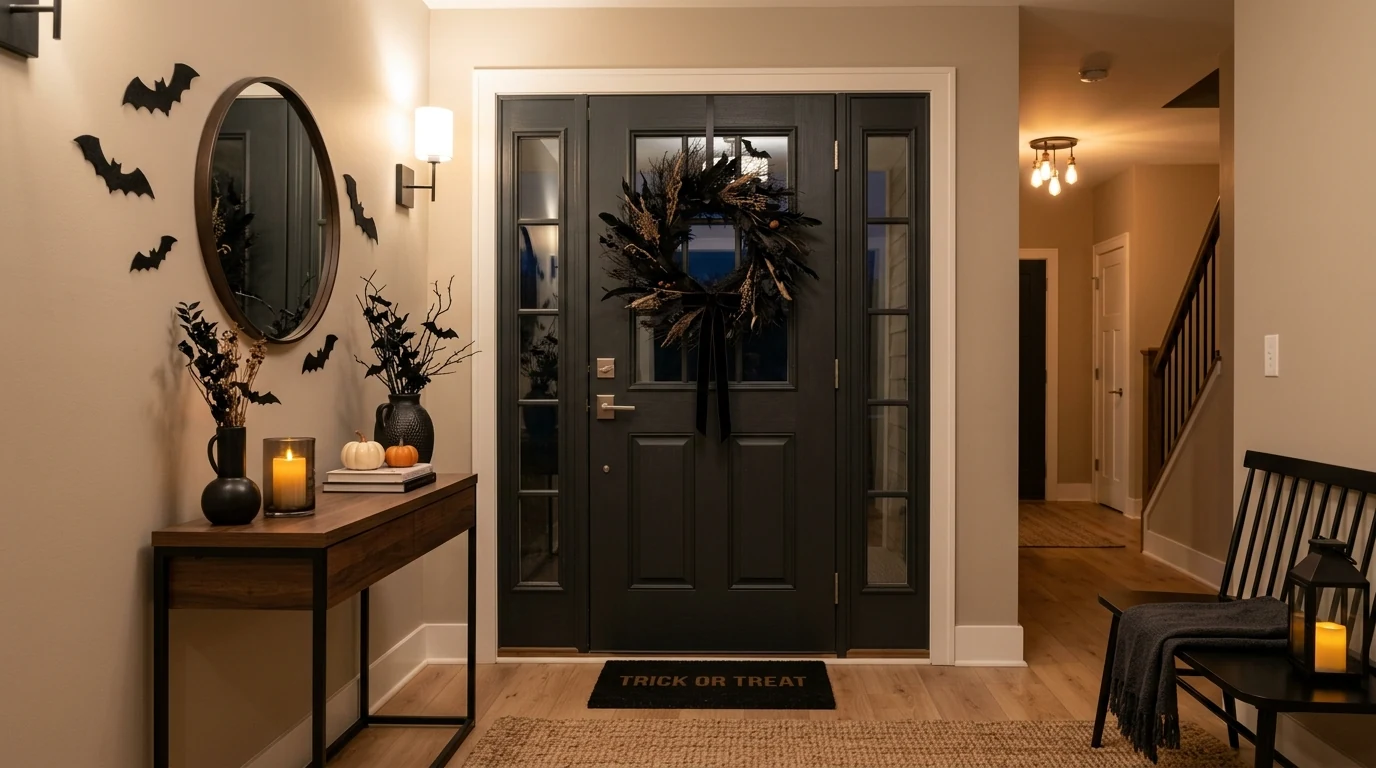 Welcoming fall porch entrance styled for strong autumn curb appeal.