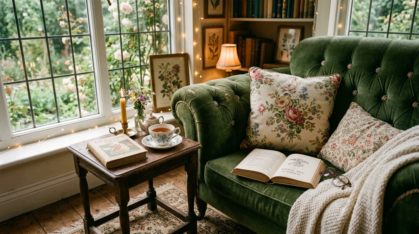 Storybook home decor using mini floral prints and delicate whimsical patterns.