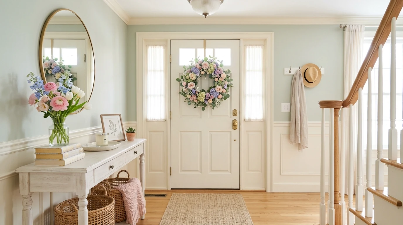 Whimsical shelves styled with tiny pretty objects in a storybook home.